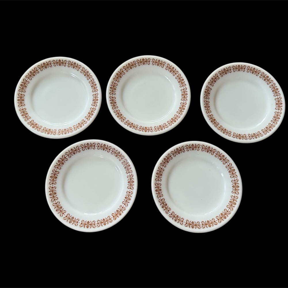Pyrex Tableware by Corning Copper Filigree 5 Bread Plates 6.75" 704 EUC